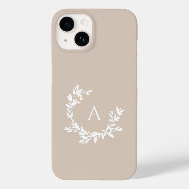 Coques Case-Mate iPhone Monogramme botanique Taupe beige neutre initiale (Verso)