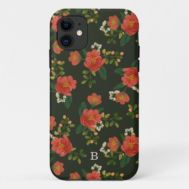 Coques Case-Mate iPhone Monogramme| Bouquet rouge (Dos)