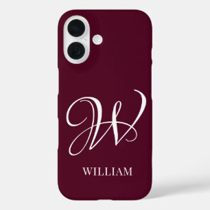 Coque Pour iPhone 16 Monogramme Bourgogne Elégant Personnalisé Initial