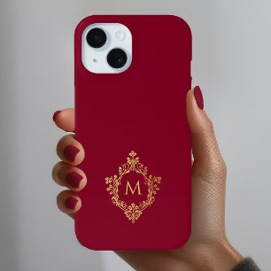 Coque Case-Mate iPhone Monogramme Burgundy Elégant Vintage Faux Or Blason