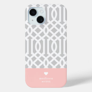 Coque Case-Mate iPhone Monogramme cardiaque rose et gris de Trellis