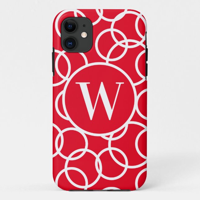 Coques Case-Mate iPhone Monogramme Cercles blancs Rouge moderne Abstrait (Dos)