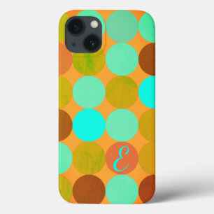 iPhone 13 Coque Monogramme Cercles Turquoise Bleu Vert & Orange