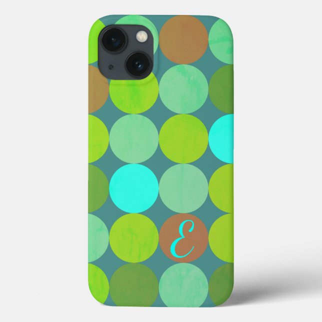 Coques Case-Mate iPhone Monogramme Cercles Vert Citron Turquoise & Rouille (Verso)