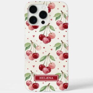Coque iPhone 16 Pro Max Monogramme Cerises Aquarelle