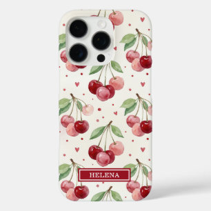 Coque iPhone 16 Pro Monogramme Cerises Aquarelle