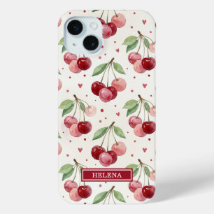 Coque Case-Mate iPhone Monogramme Cerises Aquarelle