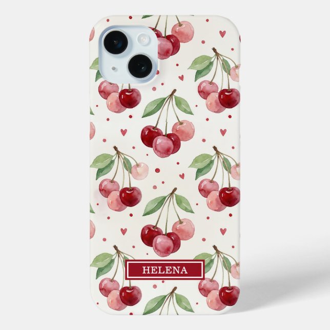 Coques Case-Mate iPhone Monogramme Cerises Aquarelle (Verso)