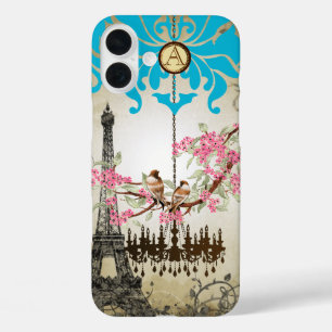 Coque Pour iPhone 16 Plus Monogramme Cerisier Fleur Oiseau Chandelier iPhone