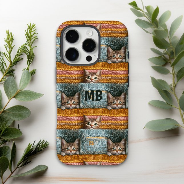 Coques Case-Mate iPhone Monogramme Chats Mignons Tricotés Personnalisés Fé (Créateur téléchargé)