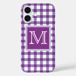 Coque Pour iPhone 16 Monogramme   Chèque de tatan En vichy violet