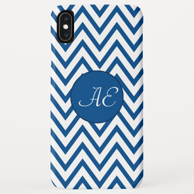 Coques Case-Mate iPhone Monogramme Chevron bleu moderne (Dos)