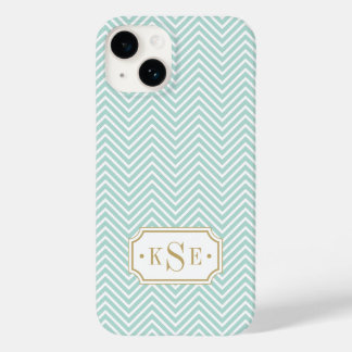 Coque Pour iPhone 14 Monogramme Chevron Elegant Mint et Or