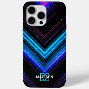 Coque Case-Mate iPhone Monogramme chevron métallisé néon aqua violet étin