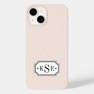 Coque Pour iPhone 14 Monogramme Chevron rose et noir