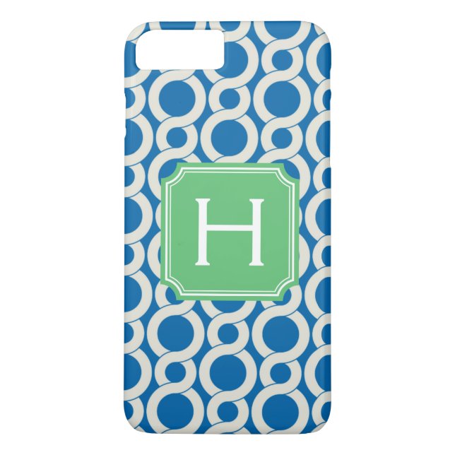 Coques Case-Mate iPhone Monogramme chic à motif entrelacé bleu sarcelle (Dos)