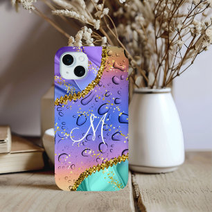 Coque Case-Mate iPhone Monogramme Chic M Or Couleurs Arc-en-Ciel Gouttes