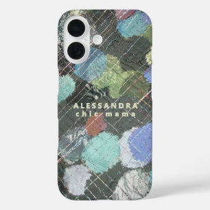 Coque Pour iPhone 16 Monogramme Chic Mama Abstrait Vert Bleu Blanc Poin