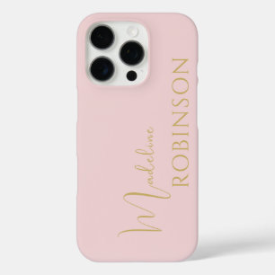 Coque iPhone 16 Pro Monogramme chic minimaliste en or rose pâle