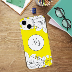 Coque Case-Mate iPhone Monogramme Chic Moderne Jaune Floral Blanc