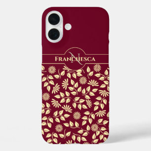Coque Pour iPhone 16 Plus Monogramme Chic Nom Personnalisé Feuilles Margueri