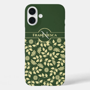 Coque Pour iPhone 16 Plus Monogramme Chic Nom Personnalisé Feuilles Margueri