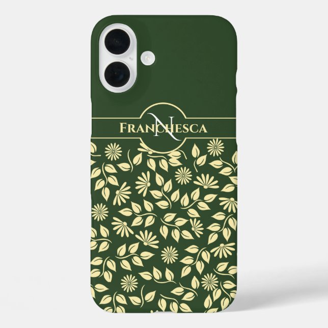 Coques Case-Mate iPhone Monogramme Chic Nom Personnalisé Feuilles Margueri (Verso)