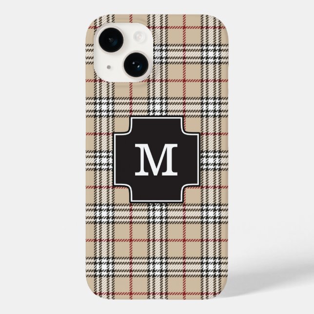 Coques Case-Mate iPhone Monogramme Chic Tartan Plaid Tan Rouge Noir Blanc  (Verso)