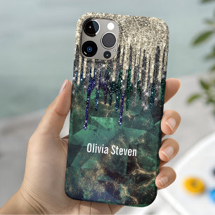 Case-Mate iPhone Case Monogramme chic vert turquoise or paillettes qui g