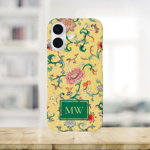 Coque Pour iPhone 16 Monogramme chinois jaune floral personnalisé