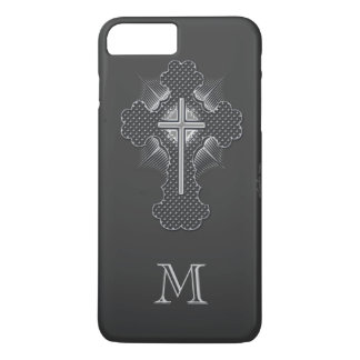 Coque iPhone 8 Plus/7 Plus Monogramme chrétien de gris de croix de chrome