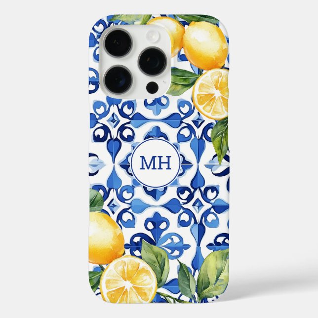 Coques Case-Mate iPhone Monogramme Citron Citrus Fruit Elégant Méditerrané (Verso)