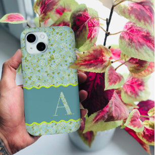 COQUE Case-Mate iPhone MONOGRAMME CLASSÉ UN BÉBÉ BLEU FLORAL BOTANIQUE