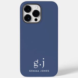 Coque Case-Mate iPhone Monogramme Classic Élégant Minimal Dusty Bleu Blan