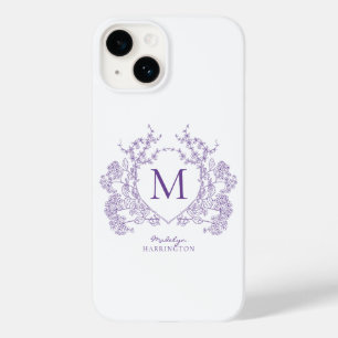 Coque Case-Mate iPhone Monogramme classique de crête florale violet botan