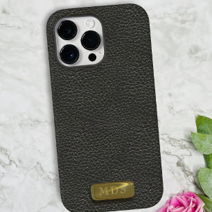 Coque Case-Mate iPhone Monogramme classique en cuir noir Faux Gold