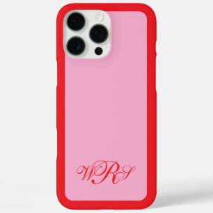 Coque iPhone 16 Pro Max Monogramme classique rouge rose