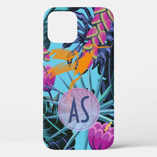 Coques Case-Mate iPhone Monogramme Colibri de feuillage tropical (Verso)