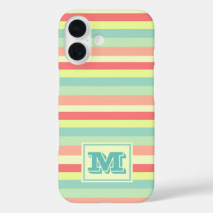 Coque Pour iPhone 16 Monogramme Coloré Été Pastel Rayures