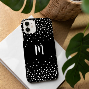 Coque Pour iPhone 16 Monogramme Confetti noir et blanc