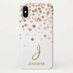 Coques Pour iPhone Monogramme Confetti pour fille rose et or