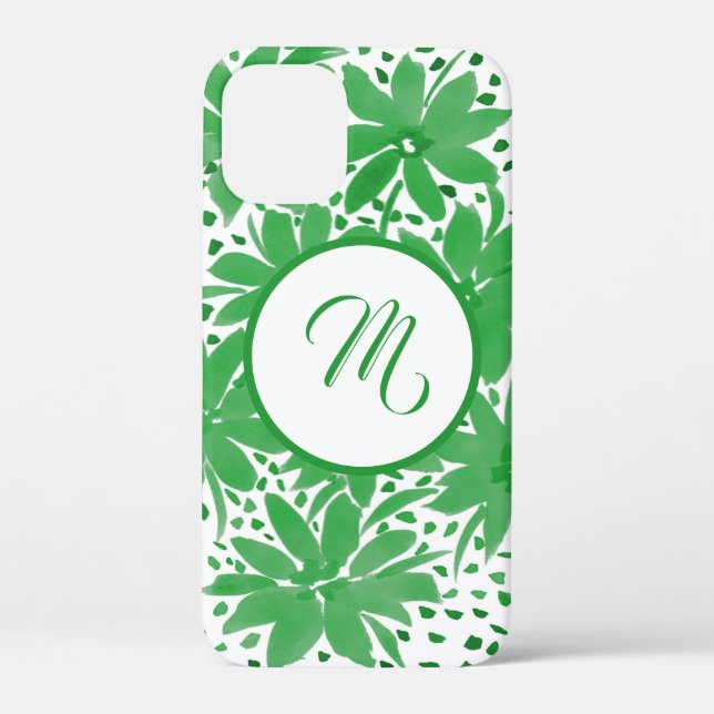 Coques Case-Mate iPhone Monogramme Contemporain Vert Floral (Verso)