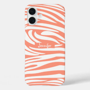 Coque Pour iPhone 16 Plus Monogramme Coral rose rayé Zèbre motif tendance