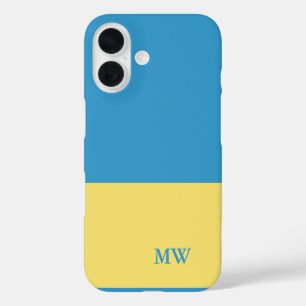 Coque Pour iPhone 16 Monogramme Couleur Bloc Ciel Bleu & Jaune