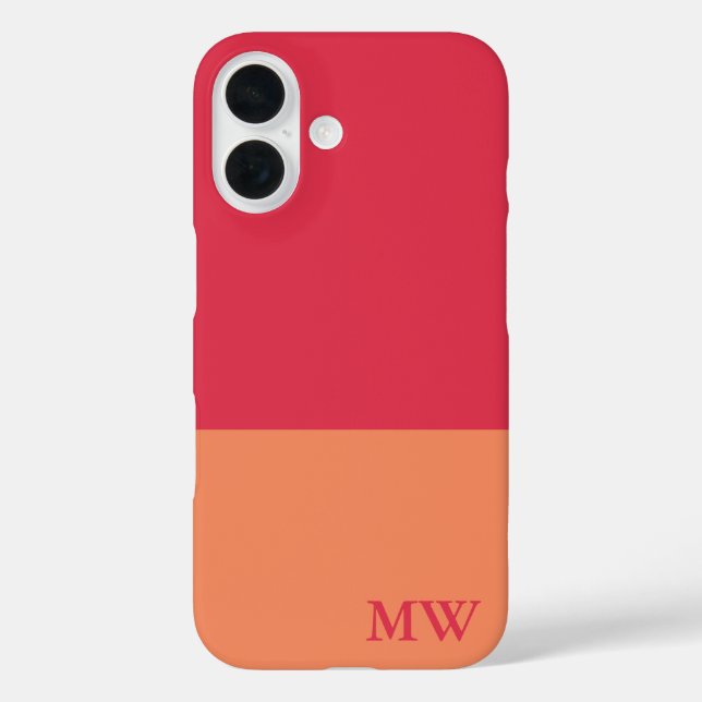 Coques Case-Mate iPhone Monogramme couleur bloc rose foncé et orange (Verso)