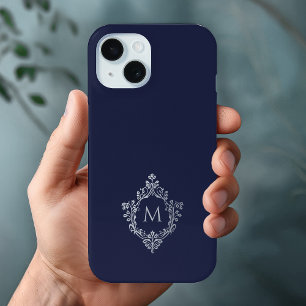 Coque Case-Mate iPhone Monogramme Crest Marine Bleu Élégant Vintage initi