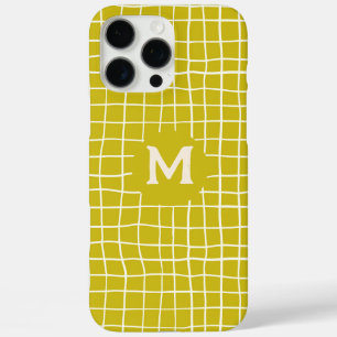 Coque iPhone 16 Pro Max Monogramme customisé Grille jaune moutarde dessiné