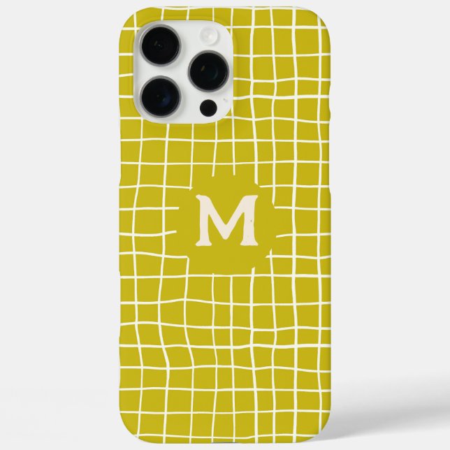 Coques Case-Mate iPhone Monogramme customisé Grille jaune moutarde dessiné (Verso)