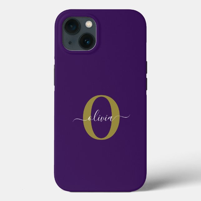 Coques Case-Mate iPhone Monogramme customisé Nom du script Purple White Go (Verso)