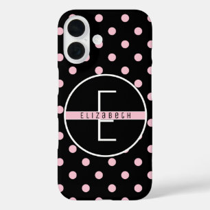 Coque Pour iPhone 16 Monogramme   Cute & Chic Pointe rose sur Noir